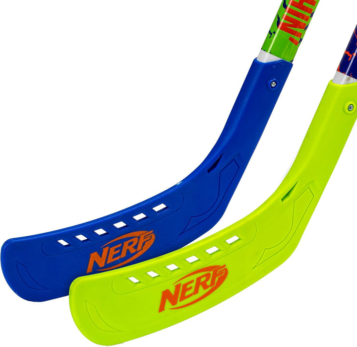 NERF Proshot Kids Hockey Sticks+Ball Set-2 Player Youth Indoor+Outdoor NERF Hockey Set-2 in 1 Knee+Floor Hockey Sticks-(2)Nerf Proshot Youth Hockey Sticks+(1)Foam Hockey Ball Included