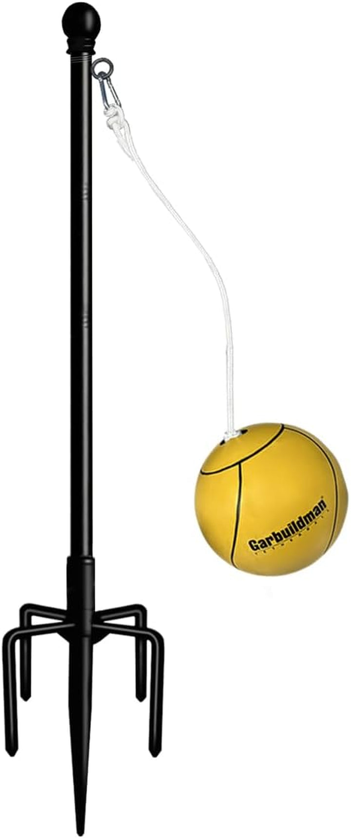 Tetherball Set with Ball & Rope for Outdoor Backyard, Adjustable Tether Ball Pole with Reinforced 5-Prong Base for Playground, outside Ball Games Sports for Kids & Adults, Black