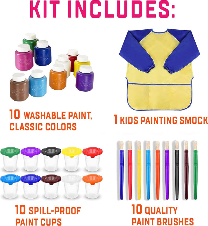 Kids Painting Set, Washable Paint for Kids with Paint Cups, Toddler Paintbrushes, Waterproof Kid Smock, Non Toxic Washable Finger Paints 2 Oz Each, Toddler Painting Supplies