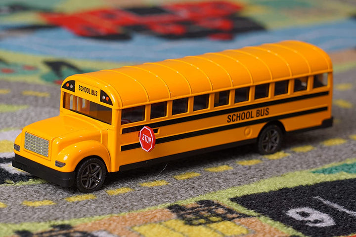 Yellow School Bus Toy for Kids - 8.5 Inch Pull Back Car with Cool Opening Doors and Rubber Tires - Durable Diecast School Bus - Best Birthday Gift for Boys and Girls