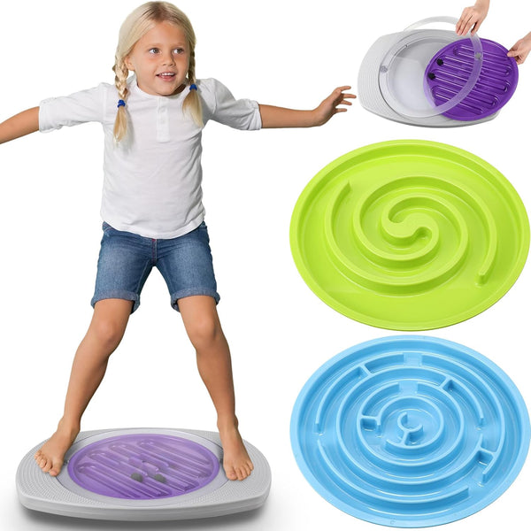 Balance Board for Kids,Rocking Seesaw with 3 Replaceable Maze Boards Plastic Toddler Maze Wobble Rocker for Sensory Training Boys Girls Adult Physical Therapy(Labyrinth)