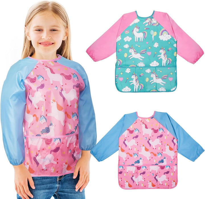 2 Pack Kids Art Smocks,Toddler Smock,Waterproof Artist Painting Aprons for Children