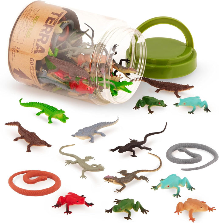 – 60 Pcs Wild Creatures Tube – Realistic Mini Animal Figurines – Lion, Hippo, Tiger, Bear & More Safari Animals – Plastic Educational Toys for Kids and Toddlers 3 Years +