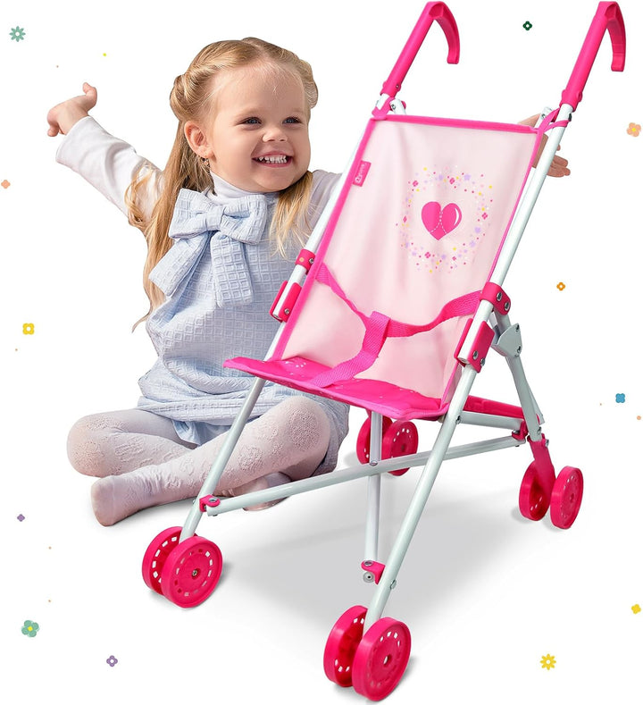 Baby Doll Collection Doll Stroller Heart Design Gifts for Toddlers and Girls Foldable Doll Stroller