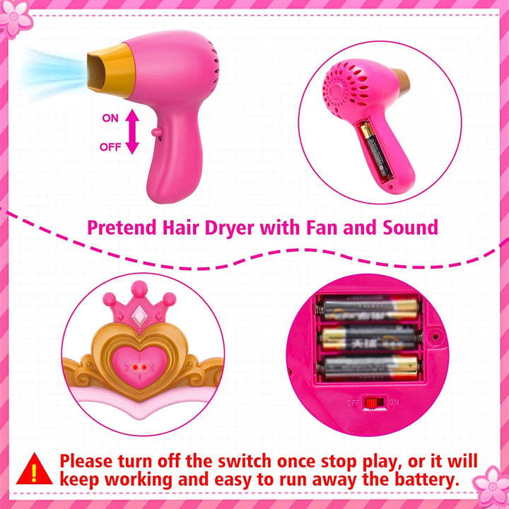 Toddler Vanity Magic Makeup Set Table and Chair Girl Toy Automatically Mirror with Music Light Pink Toys for 2 3 4 5 Year Old Girls Hair Salon Pretend Play Princess Dress up Playset Gift Toddler 1-3