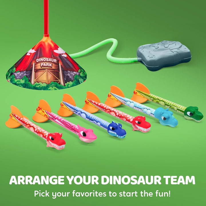 Dinosaur Toy Rocket Launcher for Kids, 6 Dinosaur Foam Rockets, Launch up to 100 Ft, Family Fun, Birthdays, Gift for Kids Boys 3 4 5 6 7 8 Years Old