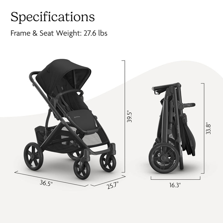 Vista V3 Stroller - Full-Size Single-To-Double Stroller System - Toddler Seat, Bug Shield, Rain Shield, and Storage Bag Included - Jake (Charcoal/Carbon Frame/Black Leather)