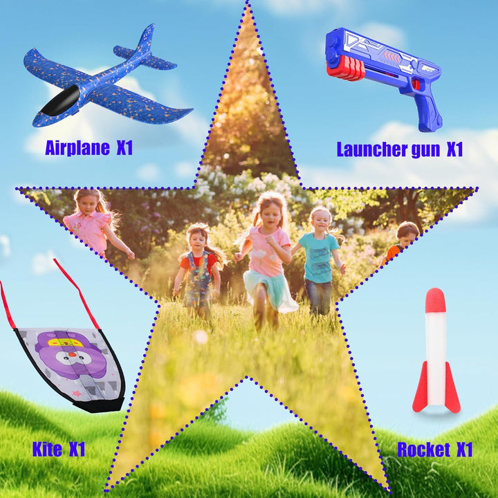 4PCS Airplane Launcher Toys, EVA Foam Glider Catapult Plane Toy for Kids Flying Toy - Fun Outdoor Flying Toy for Children Birthday Gifts for Boy Girl, Party Supplies,Blue