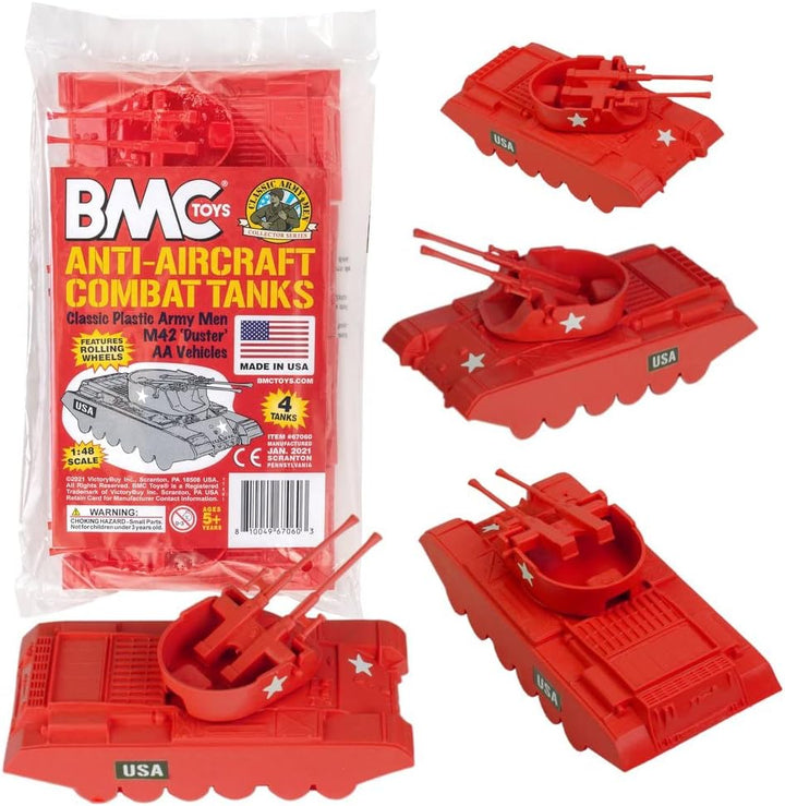 BMC Classic Payton Anti-Aircraft Tanks - 4Pc Tan Green Plastic Army Men Vehicles