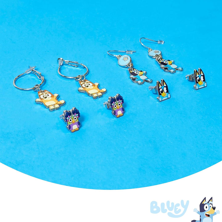 Bluey Hypoallergenic Earrings for Girls Ages 4+ - Safe Stud & Fishhook Styles - Jewelry Gift for Sensitive Ears & Cartoon Lovers