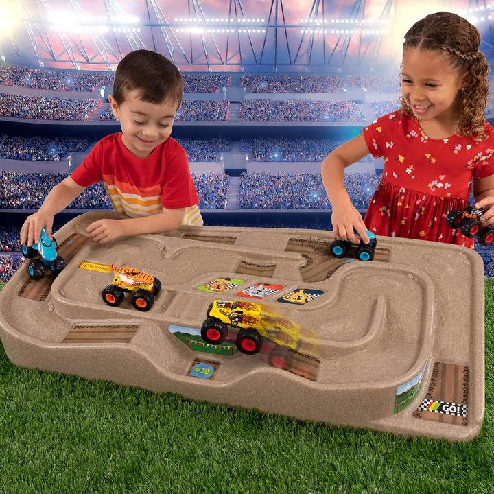 Portable Carry and Go Kids Race Track Toy Car Train Table, 2-Sided No Assembly for Children 3 4 5 6 7 Years Old Boys Girls, Made in USA