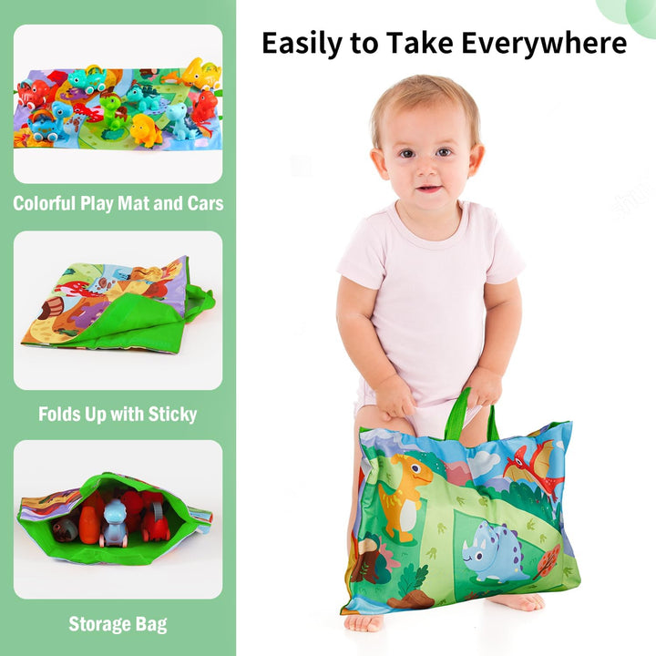 9 PCS Dinosaur Fantastic Creatures Car Toys with Playmat/Storage Bag|Baby Toys for 1 2 Year Old Boy|1St Birthday Gifts for Toddler|1 Year Old Boy Gift for Infant 12 18 Months