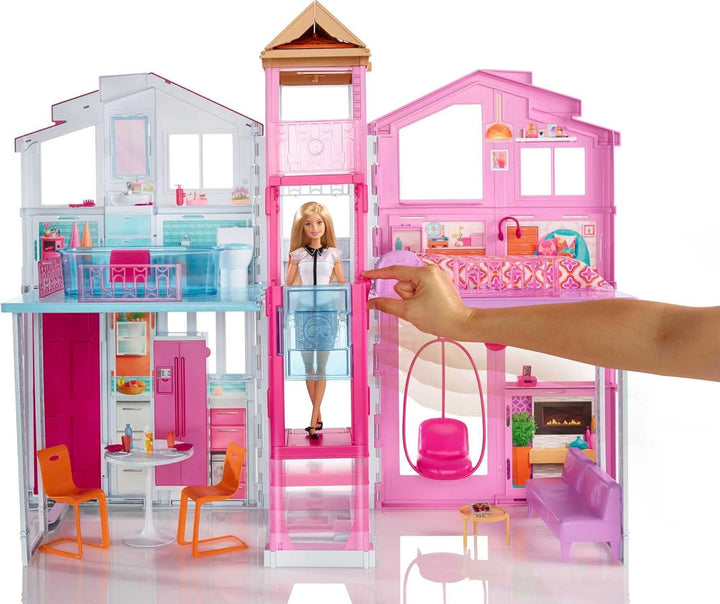 Doll House Playset, 3-Story Townhouse with 4 Rooms & Rooftop Lounge, Furniture & Accessories Including Swinging Chair (Amazon Exclusive)