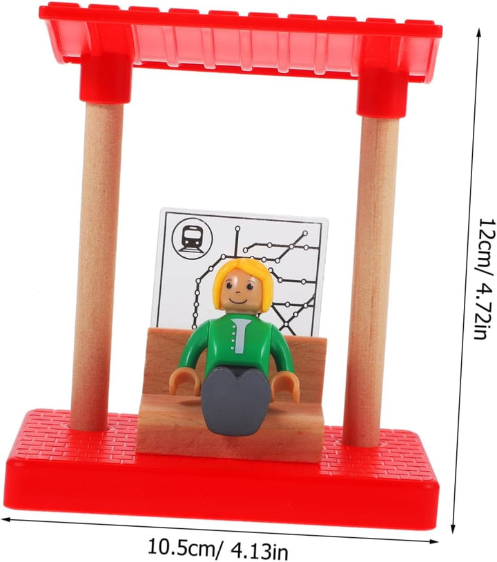 1Set Railway Station Platform for Educational Building with Mini Station Model Wooden Accessory for Train Track Expansion for Creative Play