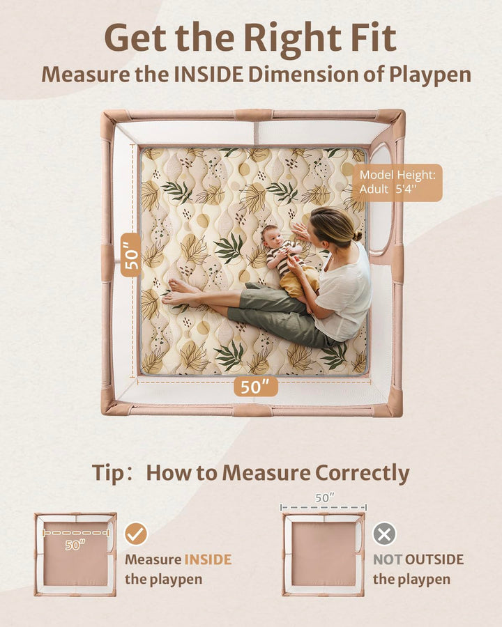 Baby Play Mats for Floor, 50X50 Playpen Mat, Thicken Cushioning Padding Foam Playmate for Baby and Toddlers Infants, Non-Slip & Machine Washable, Earth Tones Design