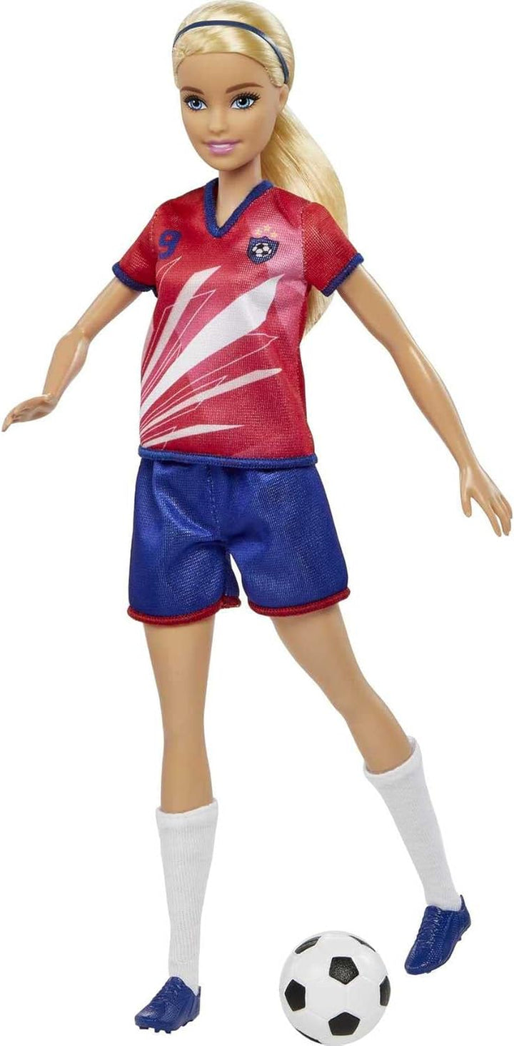 Careers Fashion Doll & Accessory, Soccer Player with Blonde Ponytail, #9 Uniform, Tall Socks, Cleats & Ball