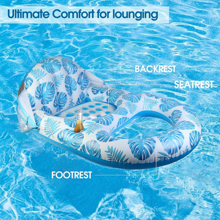 Pool Lounge Float with Canopy Upf50+,Extra Large Pool Floats for Adults Heavy Duty,Inflatable Lounger Float with Cup Holder & Backrest,Footrest