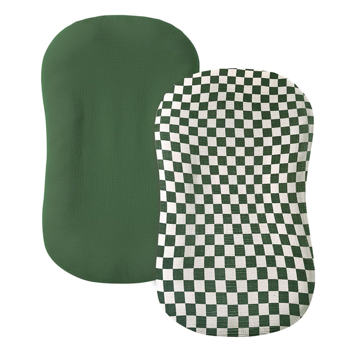 Muslin Baby Lounger Cover 2 Pack, 100% Cotton Infant Lounger Cover, Soft & Breathable Replacement Slipcover, Compatible with Snuggle Me Newborn Lounger (Dark Olive,Cream)