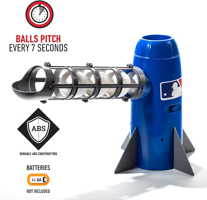 MLB Kids Pitching Machine - POP ROCKET Kids Baseball Trainer - Includes 5 Plastic Baseballs & Baseball Bat, Multicolor Medium