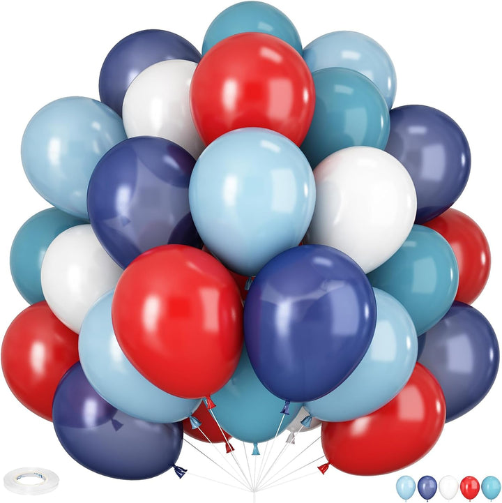 Dusty Blue and Gold Balloons, 60 PCS 12 Inch Slate Fog Pastel Baby Blue Sand White and Gold Balloons for Baby Boy Shower Bridal Shower Birthday Wedding Party Decorations