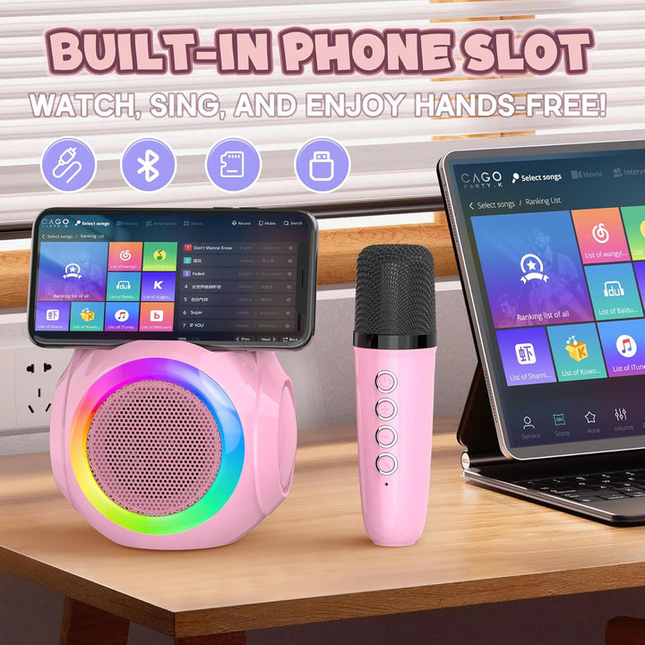 Mini Karaoke Machine for Kids with 2 Microphones, Bluetooth Toddler Karaoke Toy with LED Lights, Rechargeable Portable Speaker for Girls & Boys Ages 3-10, Children’S Day & Birthday Gift Ideas
