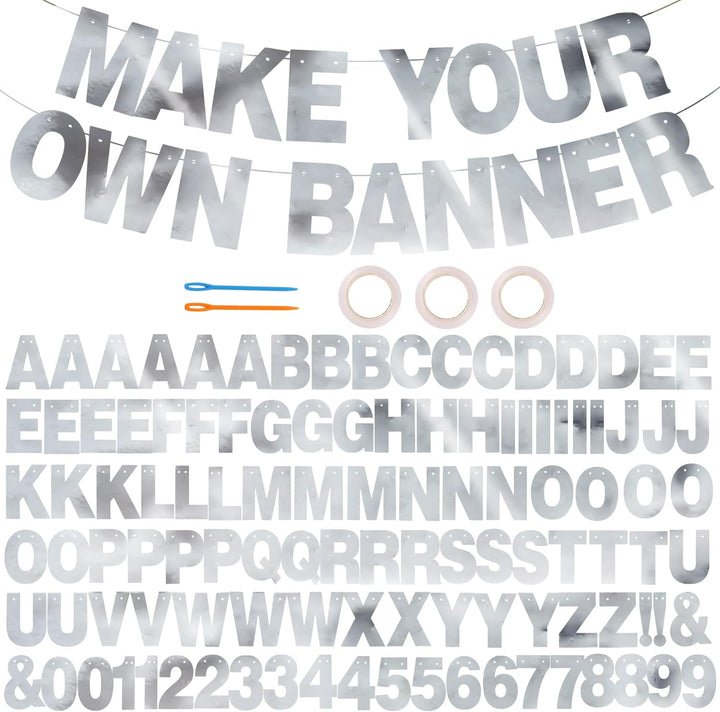 116 PCS A-Z Glitter Black DIY Letter Banner Kit Make Your Own Banner，Including 111 Letters and Numbers 3 Rope and 2 Threading Device,Customized for Birthday Graduation Wedding Party Decor