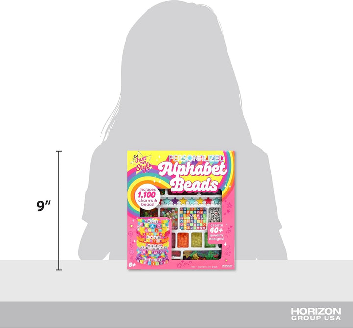 ABC Beads by Horizon Group Usa, 1000+ Charms & Beads, Alphabet Charms, Accent Seed Star Wax Beading Cord, Satin Cord Key Ring Included, Bright, Small