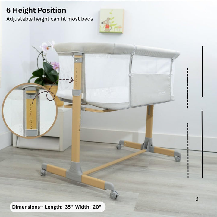 3 in 1 Baby Bassinet with Wheels, Portable Bedside Sleeper for Baby with 6 Adjustable Heights and Foam Mattress, Baby Bedside Crib for Newborns and Infants with Storage Basket