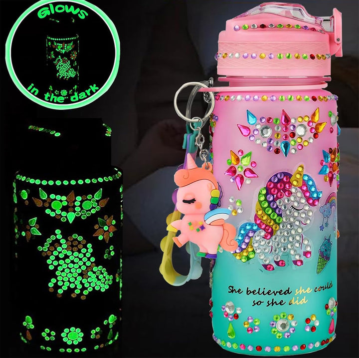Glow in the Dark Decorate Your Own Water Bottle Kit,Unicorn Toy Gift for 4-6-8-10-12 Year Old Girl,Craft Toy for Age 3 4 5 6 7 8 9 10 Girl,Kid Teen Water Bottle Sticker for School Christmas Birthday