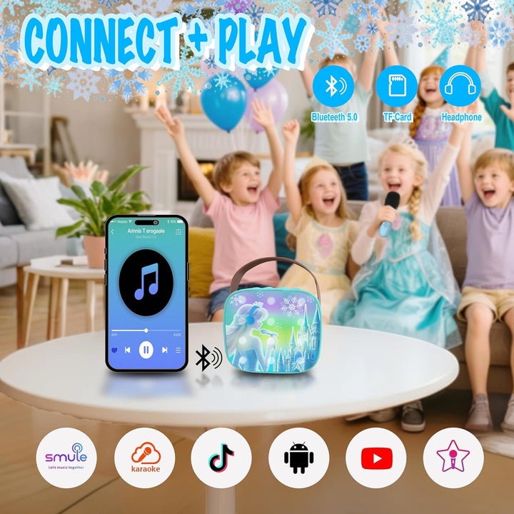 Frozen Toys for Girl Gift Kids Karaoke Machine Toys Princess Toys 3 4 5 6 7 8 9 10 Year Old Girl Birthday Gifts Kids Toys,Mini Karaoke Machine with 2 Wireless Microphones