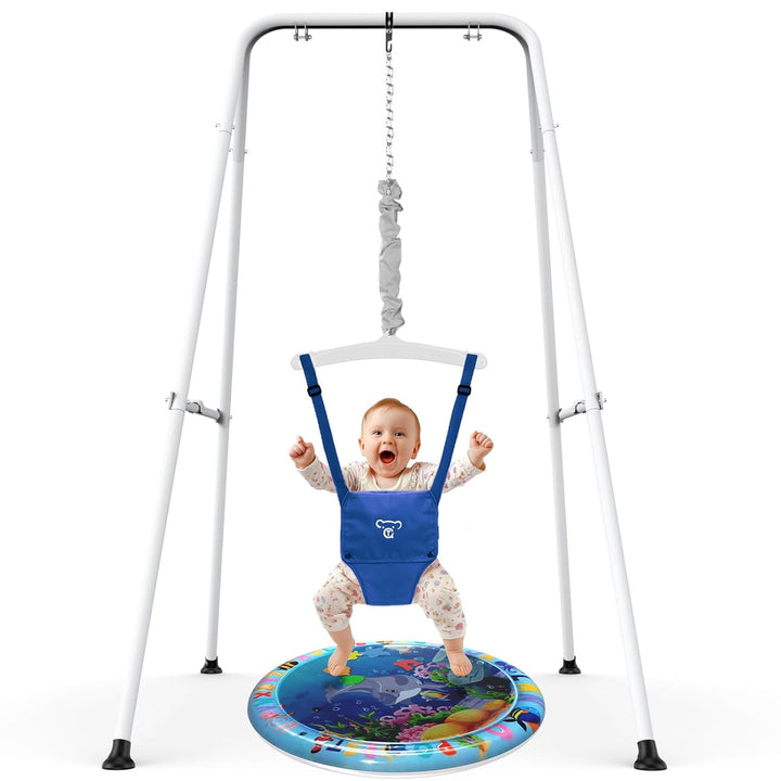 Baby Jumper with Stand,Baby Bouncer,Easy Set-Up,Baby Exerciser for Active Babies,Suitable for Indoor and Outdoor, Black (Water Mat Include)