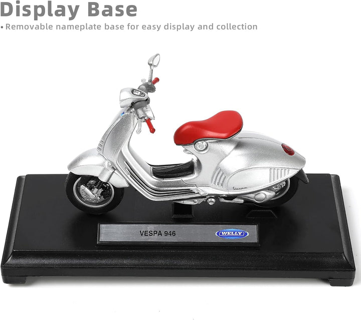 1:18 Scale 946 Moped Figurine Static Mini Scooter Model Toy Roman Holiday Collection Souvenir Figurine Simulation Motorcycle Toy Cake Topper Gift for Adult Kid Boy (Silver Color)