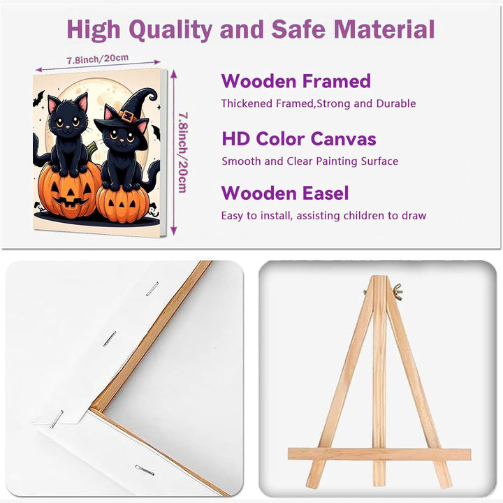 2 Pack Paint by Numbers Kit for Kids with Frame-Wooden Easel, Halloween Paint by Numbers for Kids Ages 4 8 12, Easy Halloween Acrylic Oil Painting Kits for Home Wall Decoration 8X8 Inch