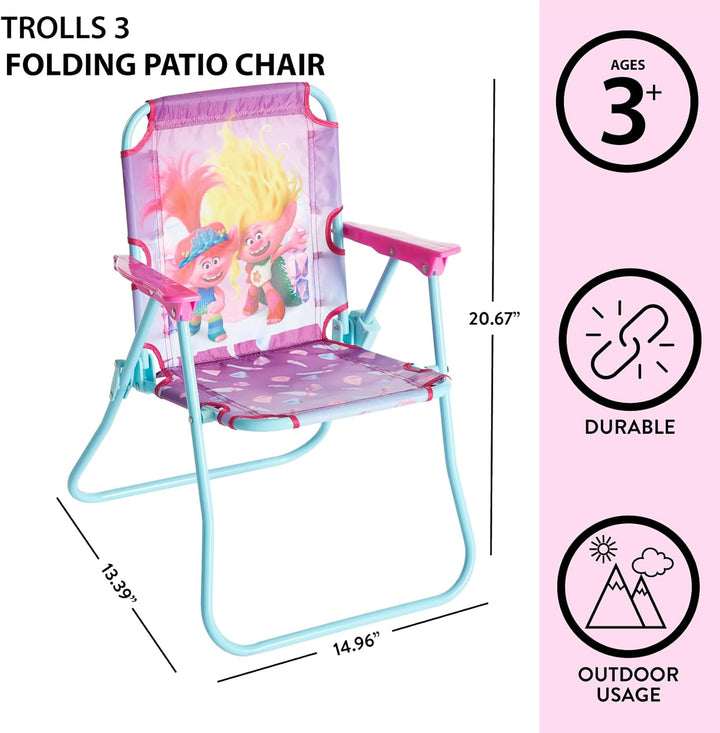 Dreamworks Trolls 3 Outdoor Portable Patio Chair with Folding Metal Frame,Ages 3+