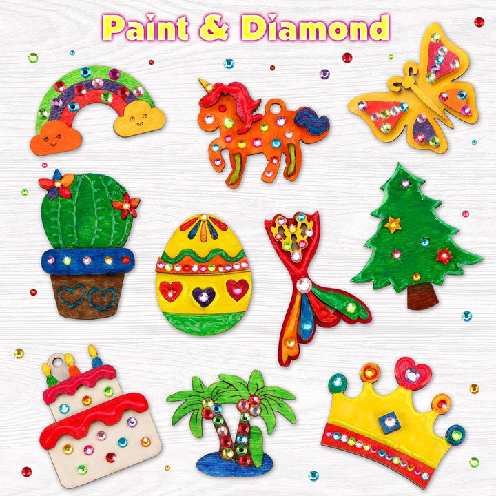 30Pcs DIY Wooden Magnets, Glow in the Dark Wooden Art Craft Supplies Painting Kit for Kids Activities Party Favors for Boys Girls Ages 4-8 8-12 Birthday Gifts Toys Pinata Goodie Bags Stuffers