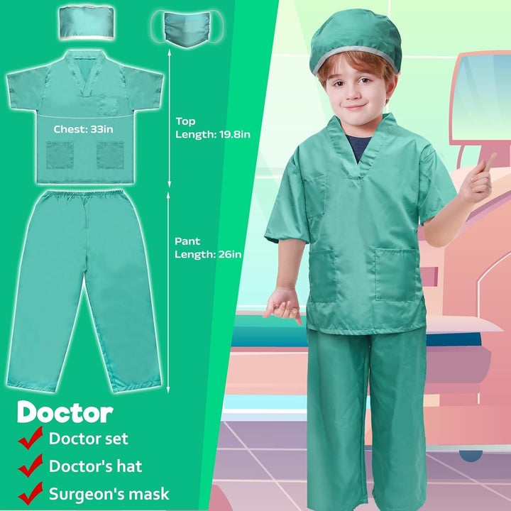 Kids Role Play Dress up Clothes for 3-8 Years Old Play, 4 Sets Astronaut/Doctor/Fireman/Construction Costume for Kids and Toddlers Boys Halloween Costumes