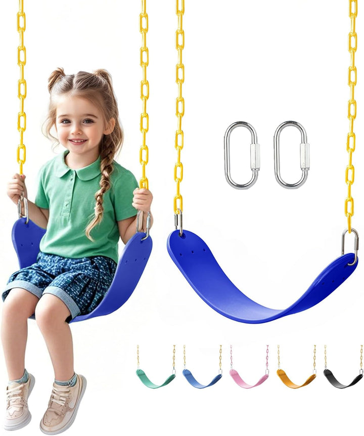 Heavy Duty Swing Seat, 66" Rust-Resistant Chains with 30" Ppc-Coated Section, Swing Set Accessories Replacement with Quick Links, Kids Swings Supports 330 Lbs for Outdoor Playground, Green