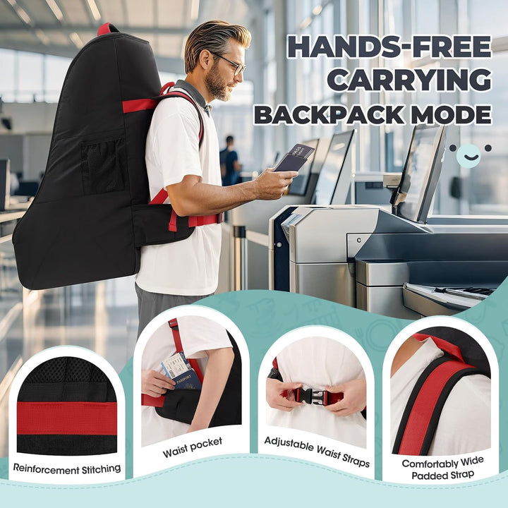 Padded Car Seat Travel Bag for Airplane Heavy Duty Car Seat Backpack for Air Travel Baby Carseat Cover Bags for Airport Large Car Seats Carrier Fits Car Seats & Booster Seats, Black
