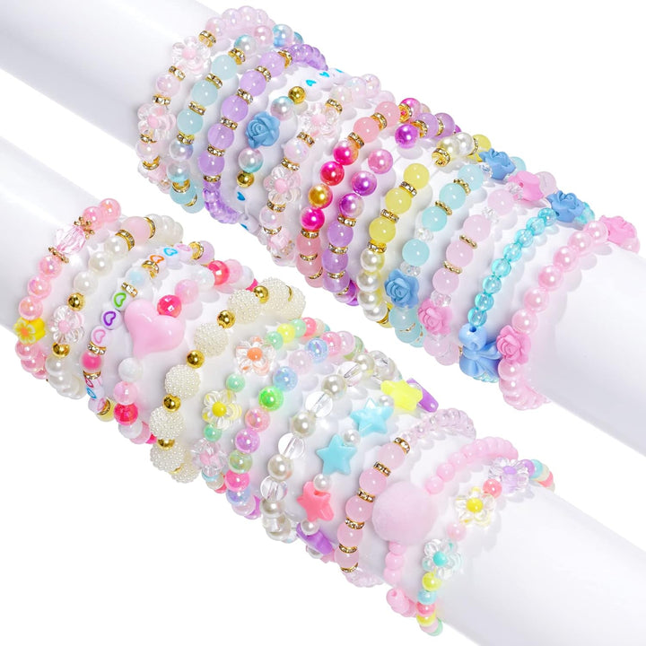 24 Pieces Princess Bracelets Girls Beaded Bracelets Little Girls Costume Jewelry Set for Birthday Party Favors