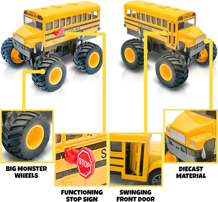 5-Inch Diecast Monster School Bus – Pullback Mechanism Toy Truck with Big Wheels, Play Vehicle Gift for Boys