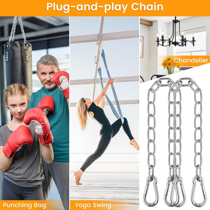 2 Pack 30 Inch Heavy Duty Chains for Swing, 440LB Hanging Chair Chain with 5/16 Thick Clasps, Adjustable Stainless Steel Chain Extension for Porch Tree Swing Hammock Chair Boxing Bag Yoga Gym
