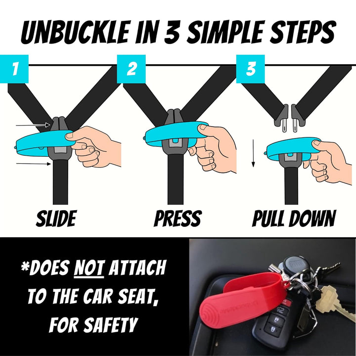 Car Seat Buckle Release Tool - Easy Opener Aid for Arthritis, Long Nails, Older Kids - Button Pusher for Infant, Toddler, Convertible 5 Pt Harness Car Seats - as Seen on Shark Tank (Aqua)