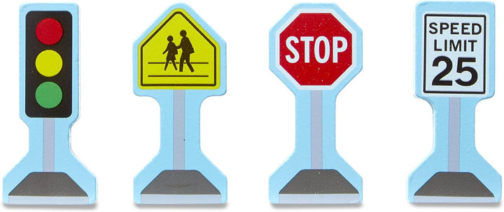 18-Piece Wooden Take-Along Tabletop Town, 4 Rescue Vehicles, Play Pieces, Bridge