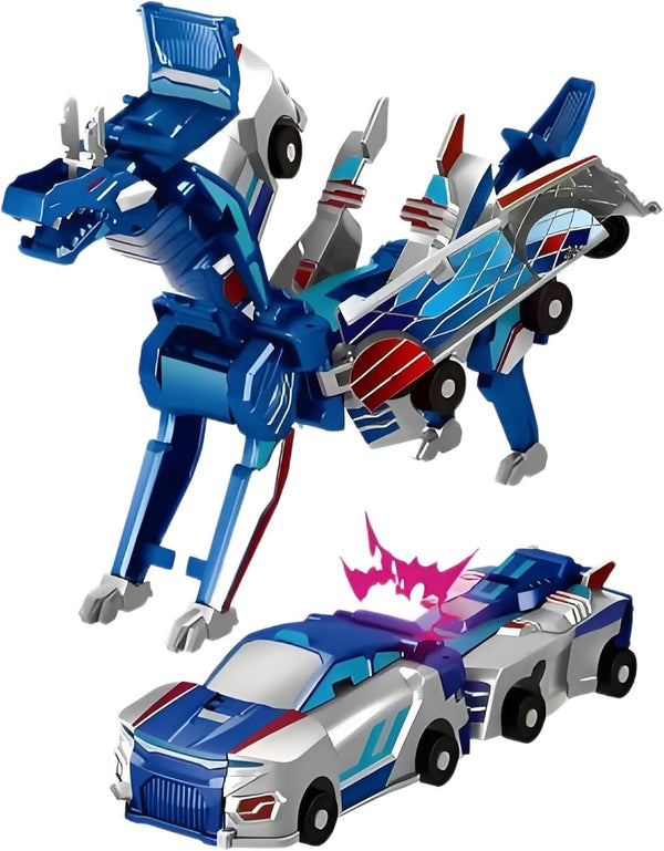Transforming Dinosaur Toys, 2 in 1 Magnetic Cars Collision Transform into Dino Toys, for Boys Girls Toy Age 4-6, Christmas Birthday Gift (Blue Dragon)