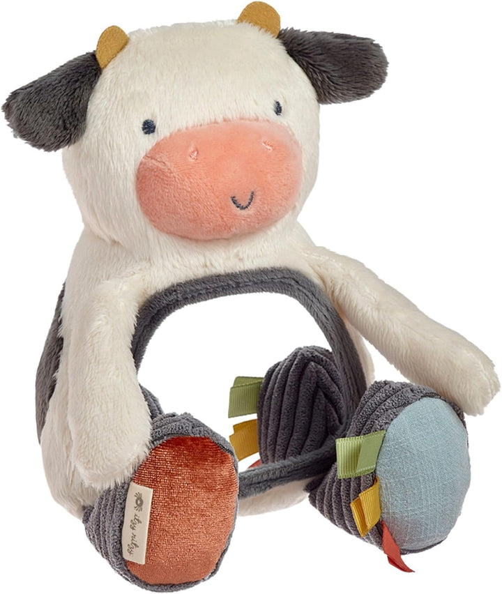 Sensory Tummy Time Toy Mirror - Features Crinkle & Jingle Sounds, Multiple Textures and Mirror for Self-Discovery, Infant Toy for Ages 0 Months and Up, Cow