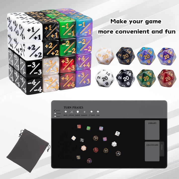 56 Pieces MTG Counter Dice Set in 8 Colors, 48 Pieces Life Counters Tokens Dice Set and 8 Pieces D20 for MTG, TCG, Cards Gaming Accessories