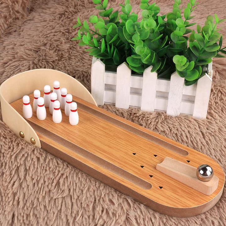 2 Pack Mini Bowling Game Set, Tabletop Wooden Board Mini Arcade Desktop Tiny Bowling Alley Office Desk Stress Relief Gadgets Small Finger Toys Fun Gag Gifts for Men Women Kids Teens Boys Girls
