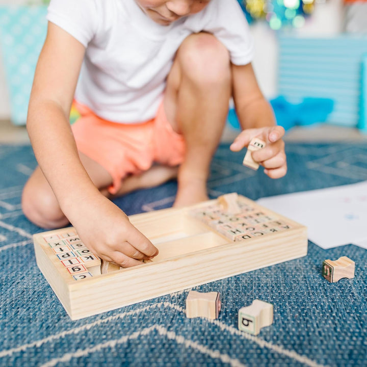 Wooden Alphabet Stamp Set - 56 Stamps with Lower-Case and Capital Letters Preschool Writing Toys, ABC Stamps, Kids Arts & Crafts, Letter for Kids Ages 4+