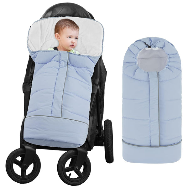 Stroller Cover for Winter, Toddler Stroller Footmuff Universal for Most Stroller, Water Resistant Warm Coral Baby Stroller Bunting Sleeping Bag Blue