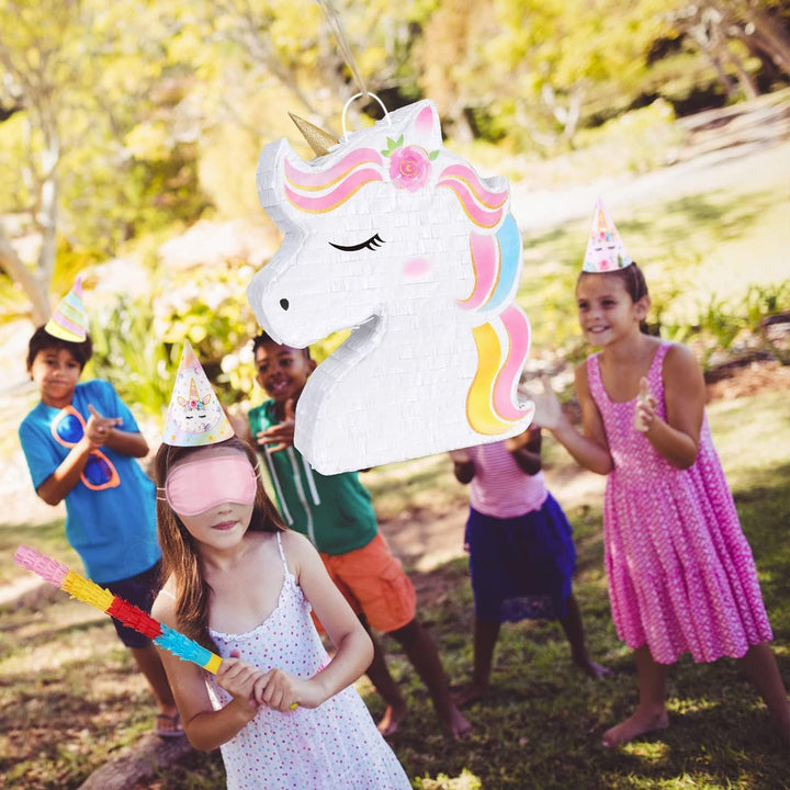 Unicorn Piñata - Unicorn Party Supplies Piñata Bundle with Blindfold and Bat for Girls Kids Rainbow Unicorn Theme Birthday Party Game Decorations (15.7" X 12.2" X 3.1")